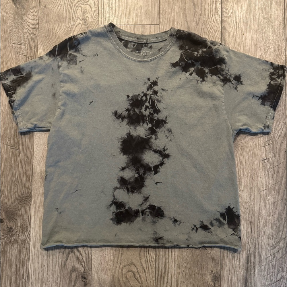 Black and Gray Short Sleeve Tee with Asymmetrical Design